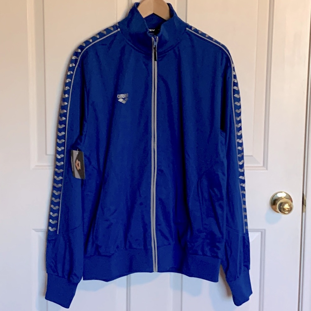 Arena Throttle warm up zipper jacket top royal blue Size L Large NWT Euro style